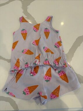 Zara Lilac Tank and Shorts Set with Pink and Orange Ice Cream Cones